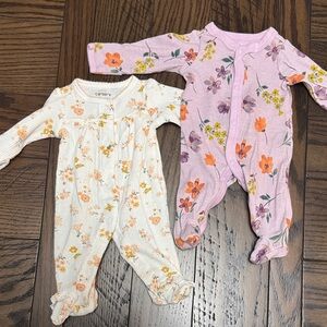 Set of Two Carter's Preemie Floral Footed One-Pieces